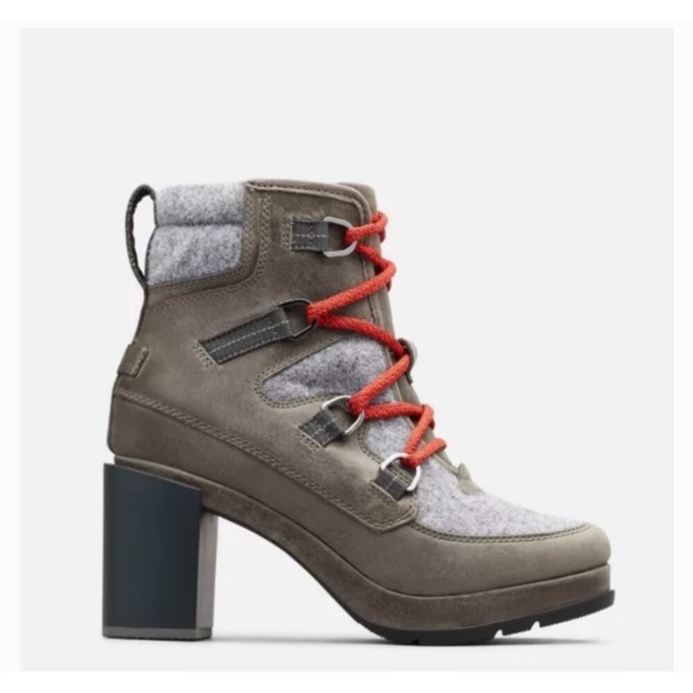 Sorel Women's Blake Lace Up Booties Chunky Heel Leather Gray Size 7 EUC